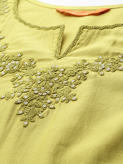 Ethnic Motifs Embroidered Sequinned Liva Kurta With Trousers & Dupatta