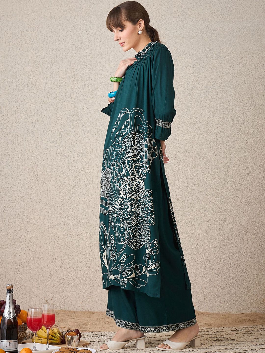 Dhiyona IE Printed Three-Quarter Sleeves Tunic With Palazzo