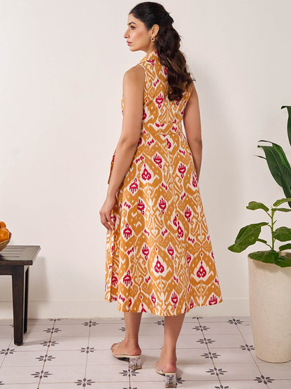 Dhiyona AY Women's Ikkath Printed Cotton Fit & Flared Ethnic Dress