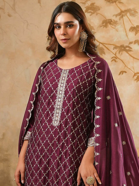 Women Ethnic Motifs Embroidered Regular Sequinned Kurta with Trousers & Dupatta