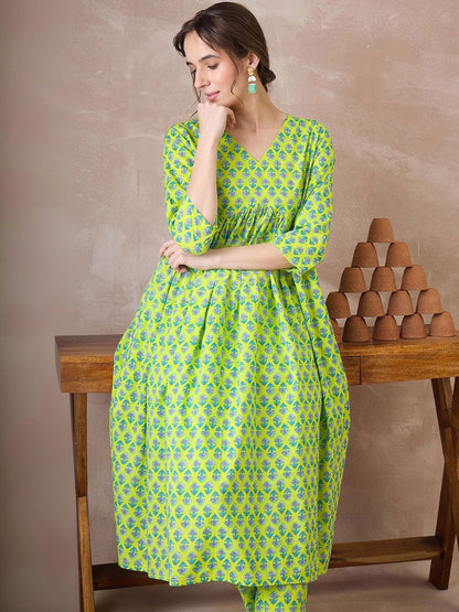 Women Ethnic Motifs Printed Empire Pure Cotton Kurta with Trousers