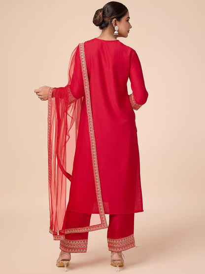 Dhiyona PD Women Self Design Sequinned Embroidered Kurta With Trouser & Dupatta