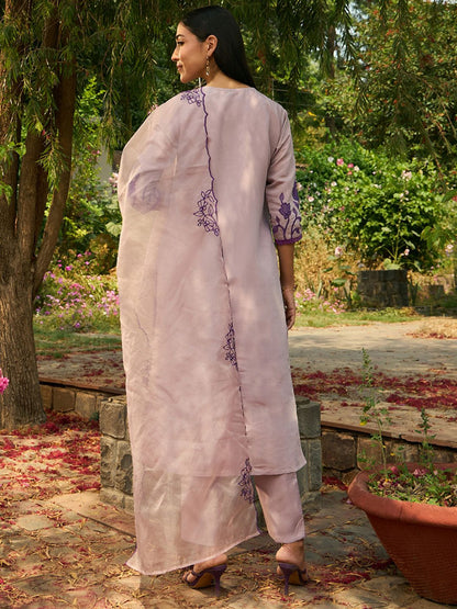 Dhiyona IE Women Floral Embroidered Regular Thread Work Kurta with Trousers & With Dupatta