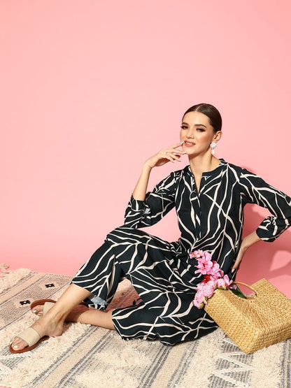 Dhiyona VA Women'sFusion Abstract Printed Regular Kurta with Trousers