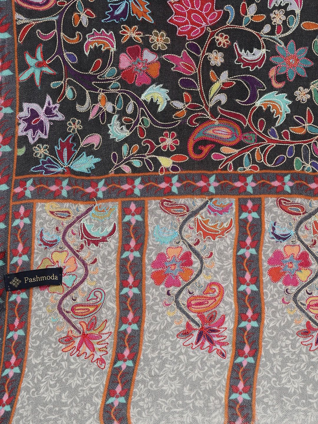 Dhiyona PA Women Black Embroidered Pure Wool Shawl