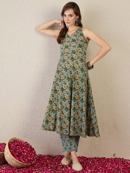 Dhiyona IE Printed Pure Cotton Straight Tunic With Trousers Co-Ords