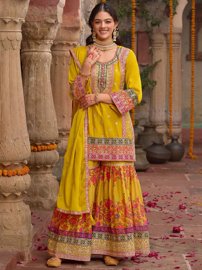 Dhiyona IE Embroidered Sequinned Kurti With Sharara & Dupatta