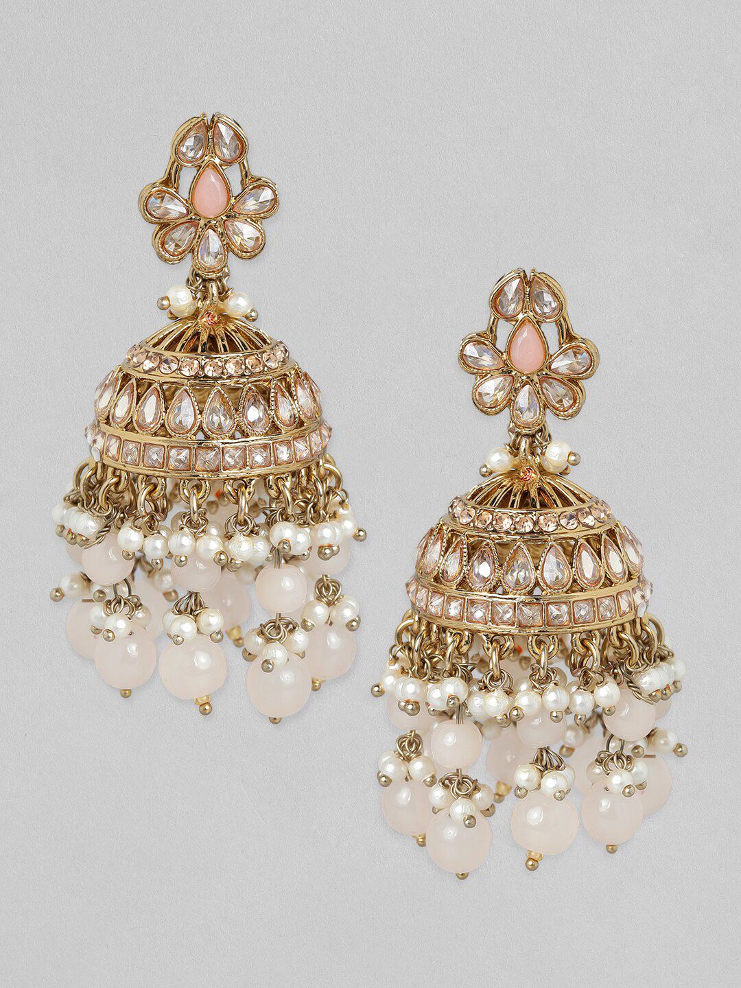 Dhiyona RJ Women's Gold-Toned Pearls Beaded Dome Shaped Traditional Jhumkas Earrings