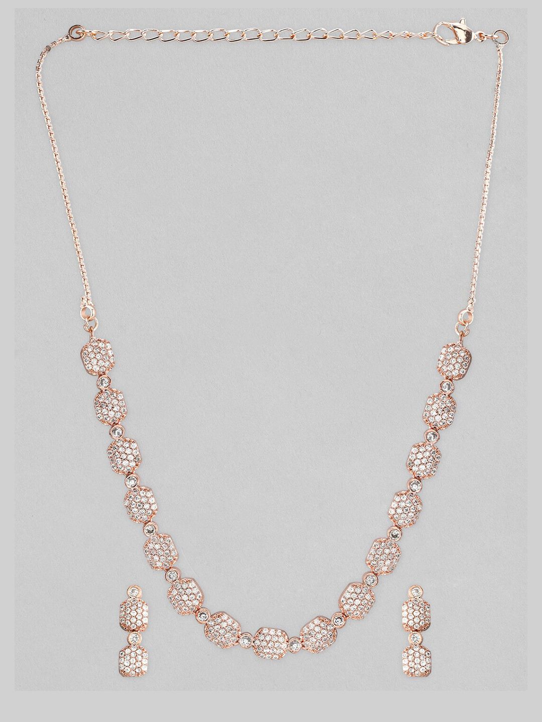 Dhiyona RJ Women's 22K Rose Gold Plated Pave AAA Cubic Zirconia Beaded Premiun Necklace Set