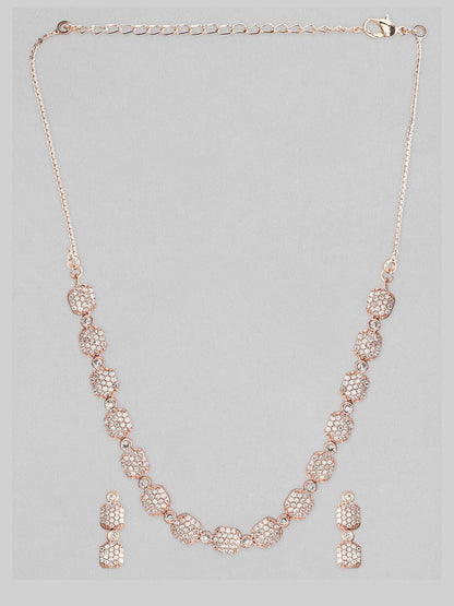 Dhiyona RJ Women's 22K Rose Gold Plated Pave AAA Cubic Zirconia Beaded Premiun Necklace Set