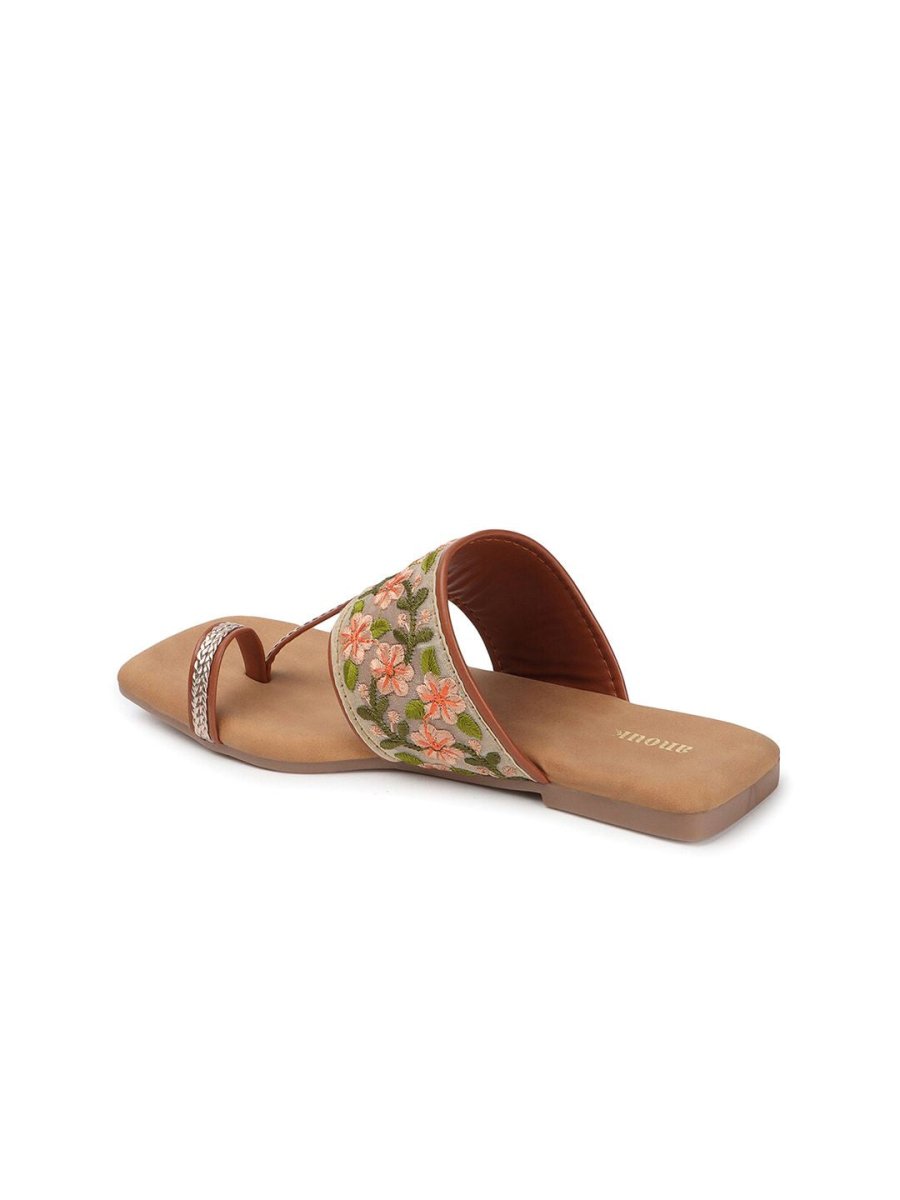 Dhiyona AK Tan Brown Printed Open Toe Flats