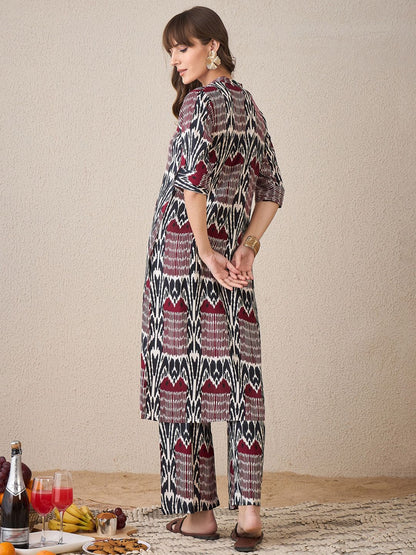 Dhiyona IE Ethnic Motifs Printed Mandarin Collar Straight Kurta With Trouser