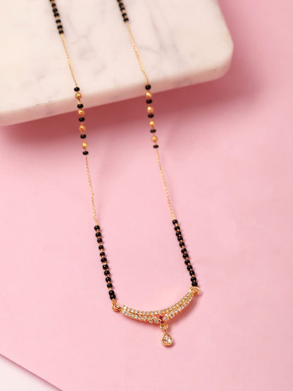 Dhiyona RJ Women's 18K Gold Plated AD & CZ Studded with Gold & Black Beads Mangalsutra Necklace