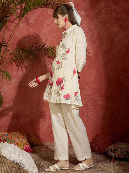 Dhiyona IE Embroidered A-Line Tunic & Trousers Co-Ord Set