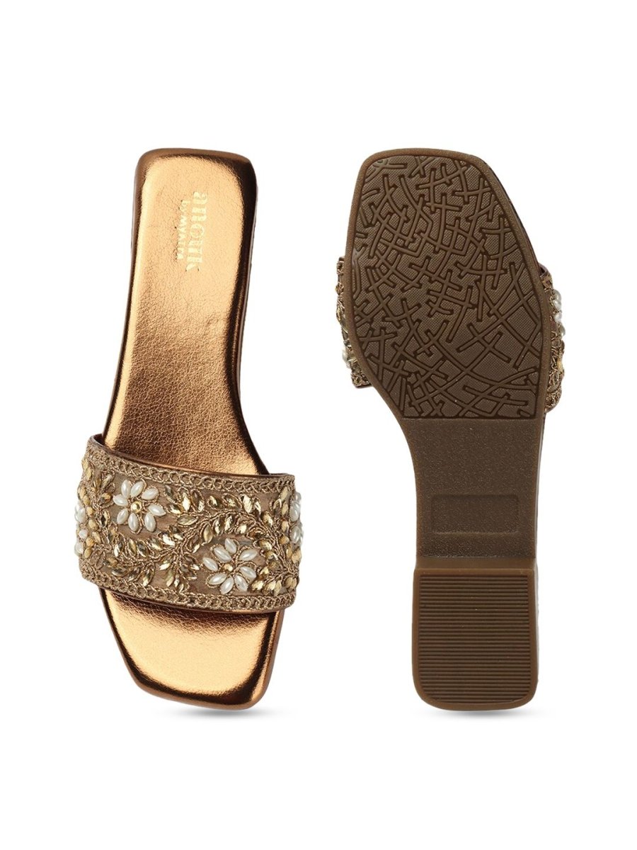 Dhiyona AK Copper-Toned Embellished Open Toe Flats