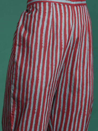 Dhiyona IE Floral Striped Pure Cotton Kurta with Trousers & Dupatta