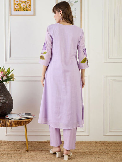 Women Floral Printed Cotton A-Line Kurta with Trousers