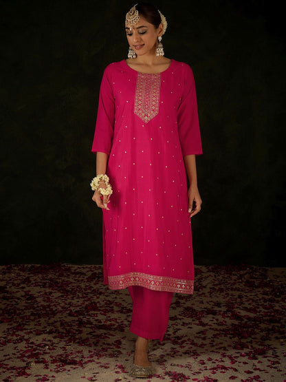 Women Ethnic Motifs Embroidered Regular Sequinned Kurta with Trousers & With Dupatta