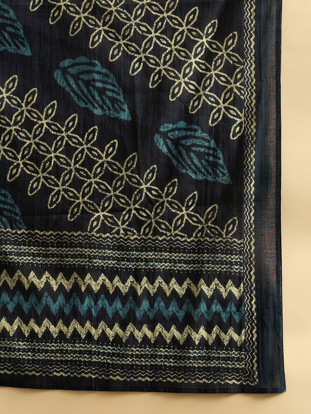 Dhiyona IE Teal blue Ethnic Motifs Printed Pure Cotton Kurta with Trouser & Dupatta