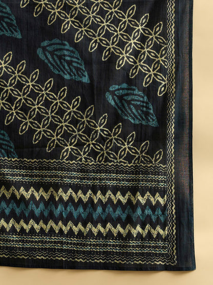 Dhiyona IE Teal blue Ethnic Motifs Printed Pure Cotton Kurta with Trouser & Dupatta