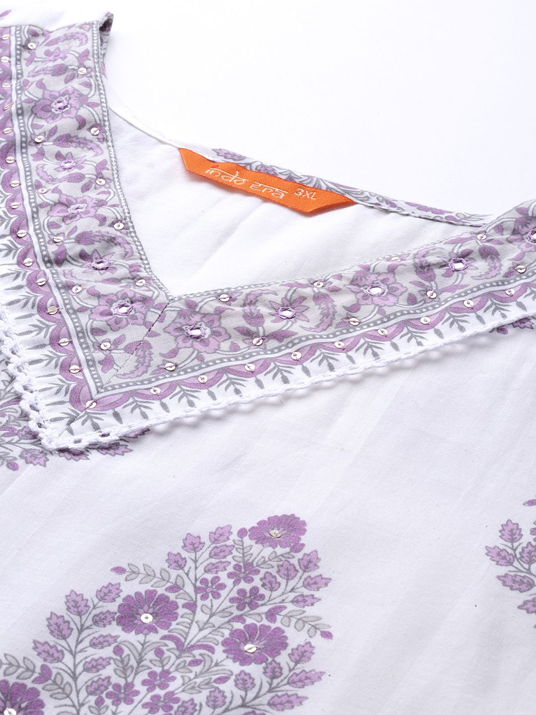 Plus Size Floral Printed Sequinned Pure Cotton Kurta with Trousers & With Dupatta