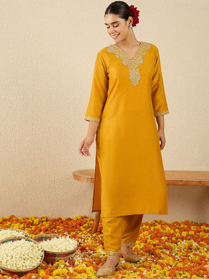 Dhiyona IE Embroidered V Neck Top With Trousers Co-Ords