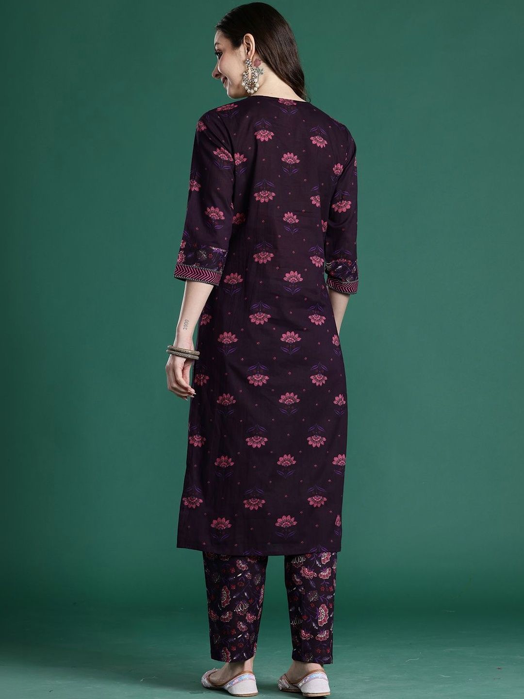 Women Floral Printed Regular Pure Cotton Kurta with Trousers
