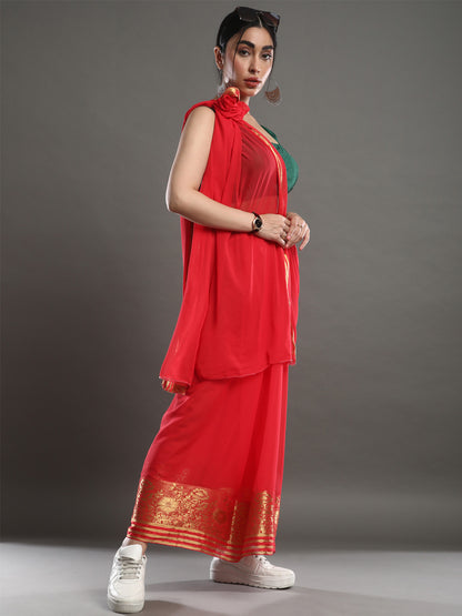 Women's Chiffon Peach Woven Design Designer Saree With Blouse Piece