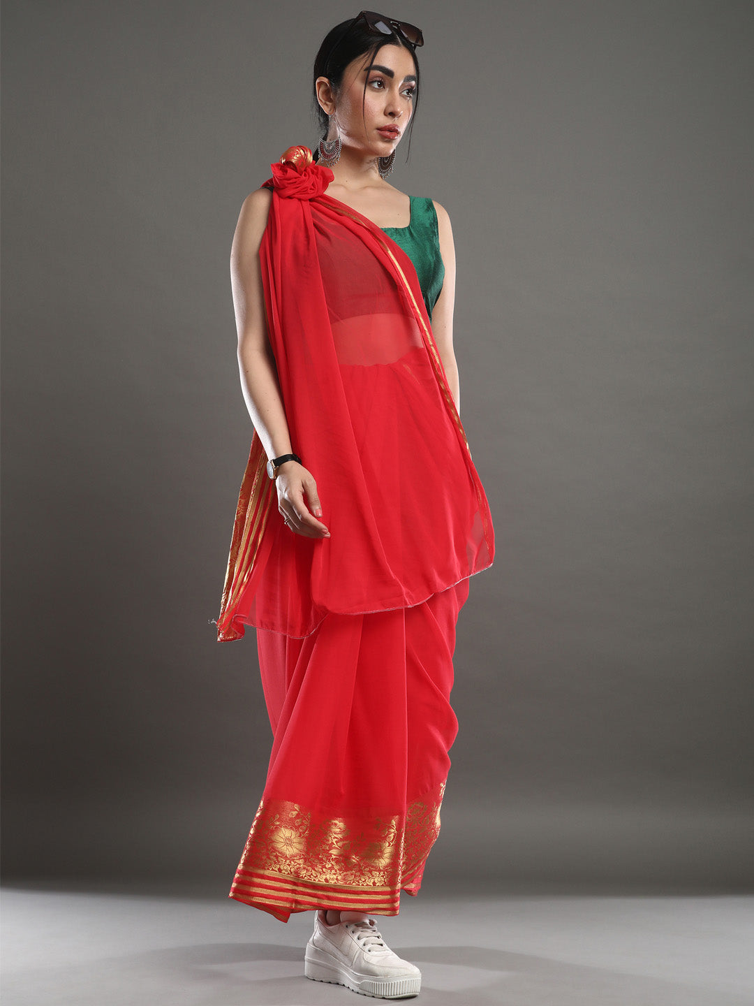 Women's Chiffon Peach Woven Design Designer Saree With Blouse Piece