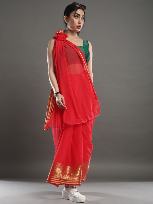 Women's Chiffon Peach Woven Design Designer Saree With Blouse Piece
