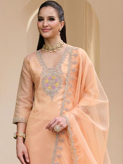 Women Ethnic Motifs Embroidered Regular Thread Work Kurta with Trousers & With Dupatta