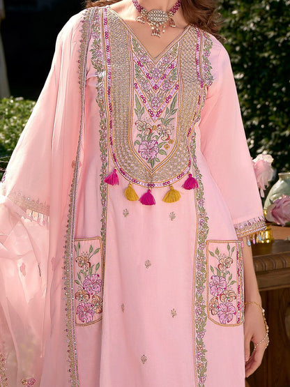 Dhiyona IE Women Floral Embroidered Regular Kurta with Trousers & With Dupatta
