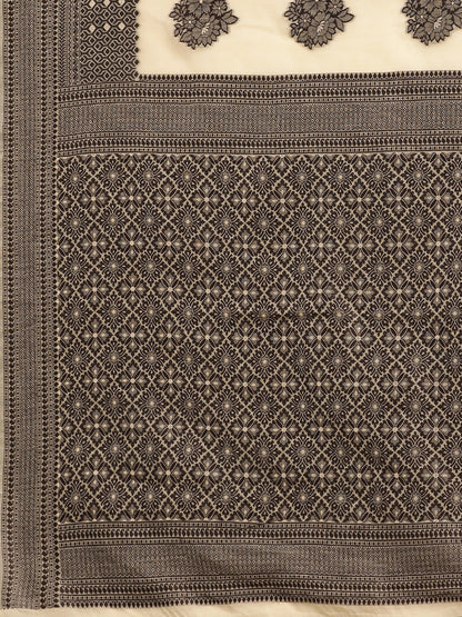 Women's Silk Blend Beige Woven Design Designer Saree With Blouse Piece