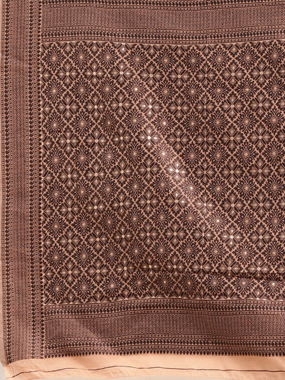 Women's Silk Blend Peach Woven Design Designer Saree With Blouse Piece
