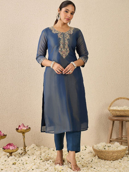 Women Ethnic Motifs Embroidered Regular Liva Kurta with Trousers & Dupatta