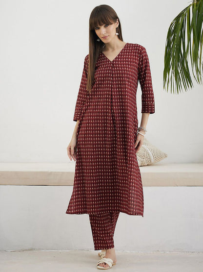 Abstract Printed Screen Technique Pure Cotton Kurta With Trousers