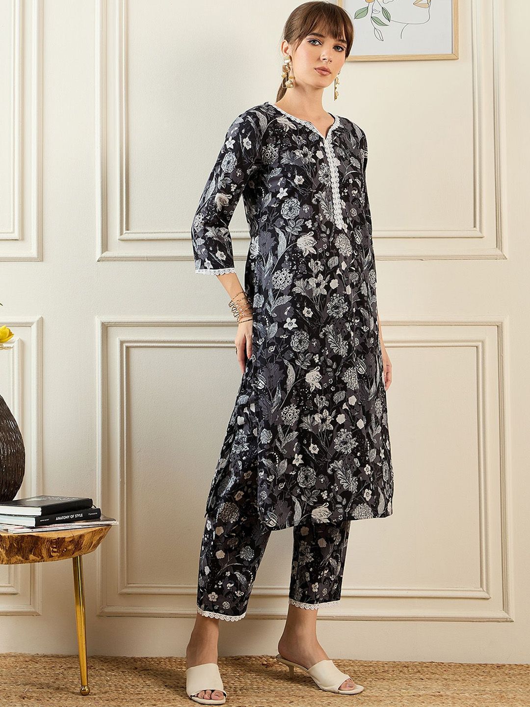 Dhiyona IE Floral Printed Pure Cotton Top With Trousers
