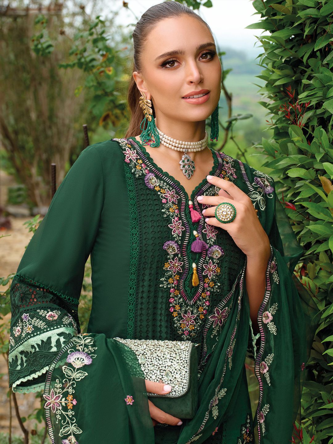 Adults-Women Woven Design Embroidered Kurta with Trousers & Dupatta