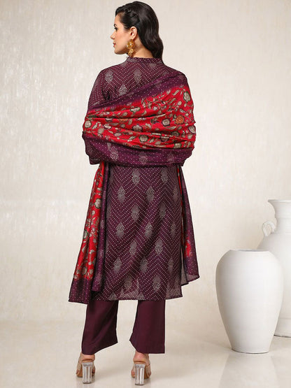 Dhiyona SO Women's Women Bandhani Printed Regular Thread Work Straight Kurta With Trouser With Dupatta