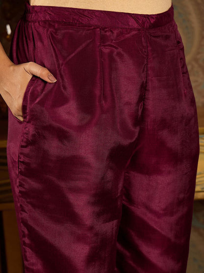 Floral Zari Embroidered Pleated A-Line Kurta with Trouser & Dupatta