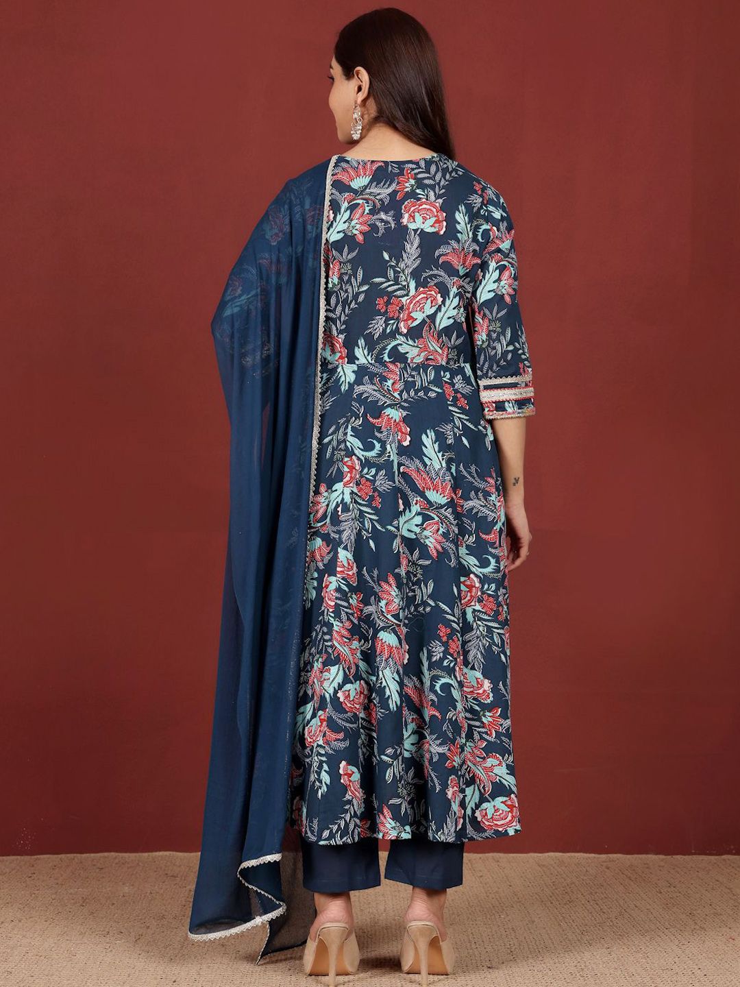 Dhiyona VA Women's Floral Printed Regular Pure Cotton Kurta with Trousers & With Dupatta