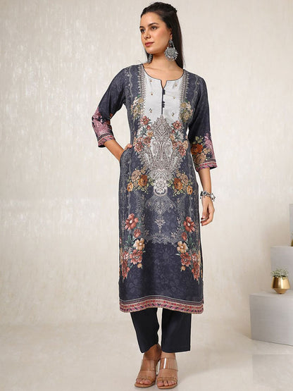 Dhiyona SO Women's Floral Printed Straight Kurta with Trousers & Dupatta