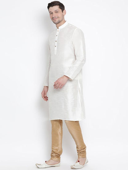 Men's Cream Silk Blend Straight Kurta Pyjama Set