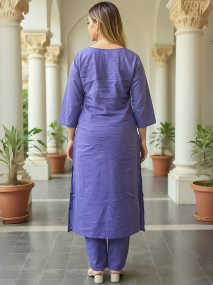 Ethnic Motifs Embroidered Thread Work Pure Cotton Straight Kurta With Trousers
