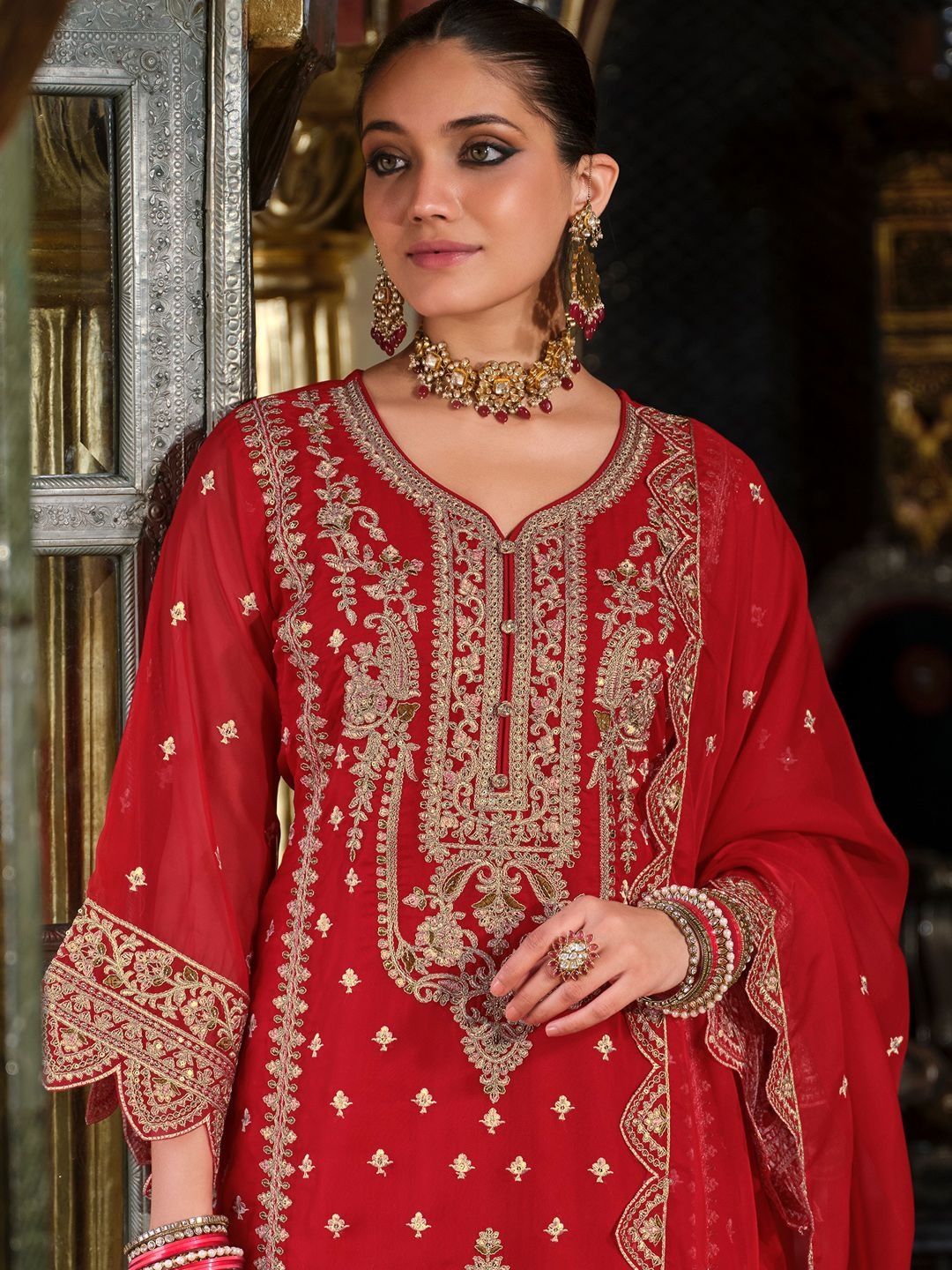 Women Ethnic Motifs Embroidered Kurta with Trousers & Dupatta