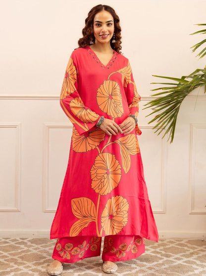Women Floral Printed A-Line Kurta with Palazzos