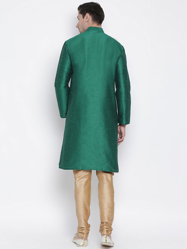 Men's Green Silk Blend Straight Kurta Pyjama Set