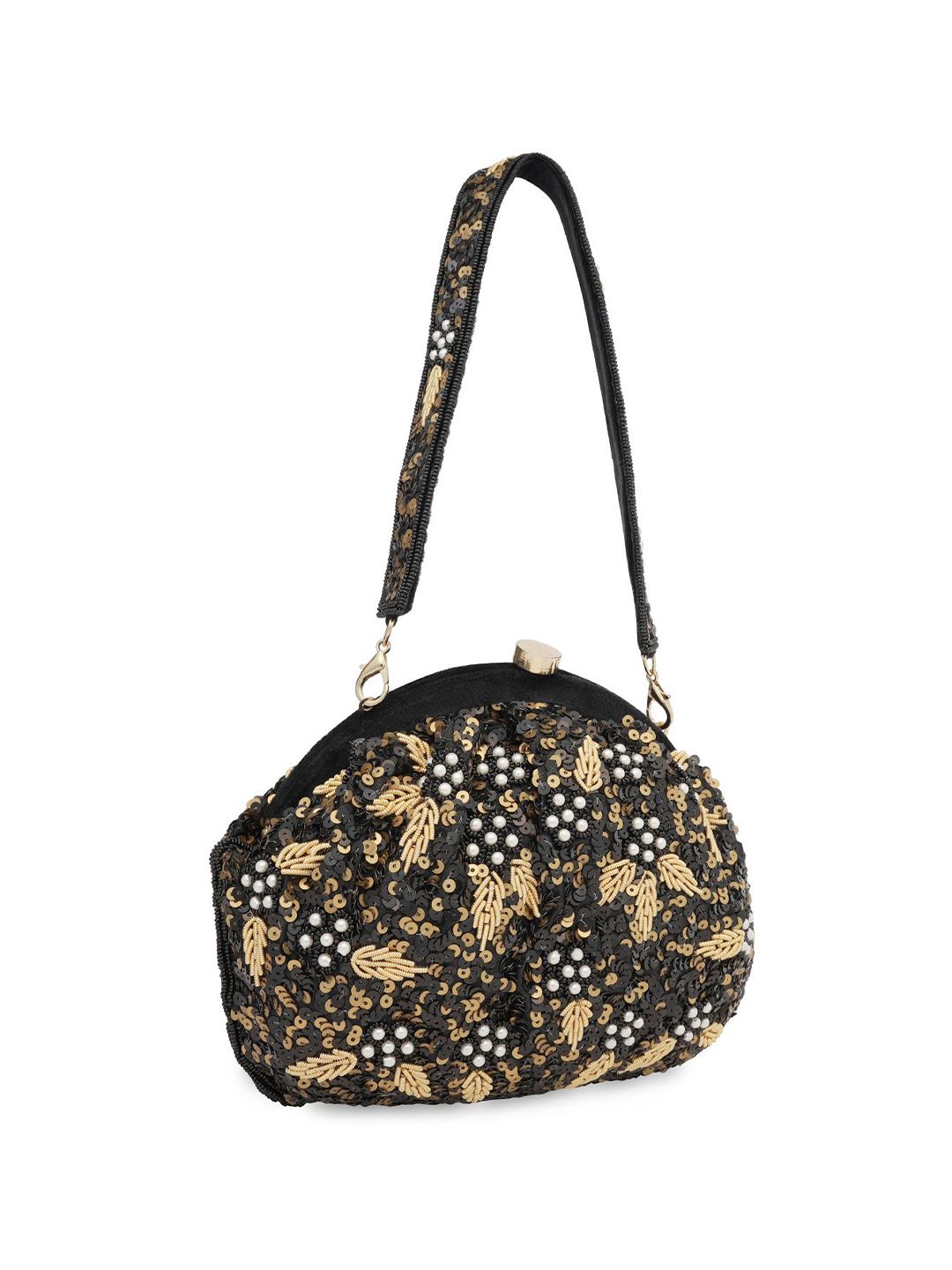 Dhiyona NR Embroidered Embellished Half Moon Clutch