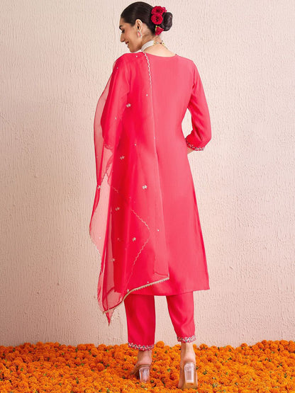 Women Embroidered Regular Sequinned Kurta with Trousers & With Dupatta