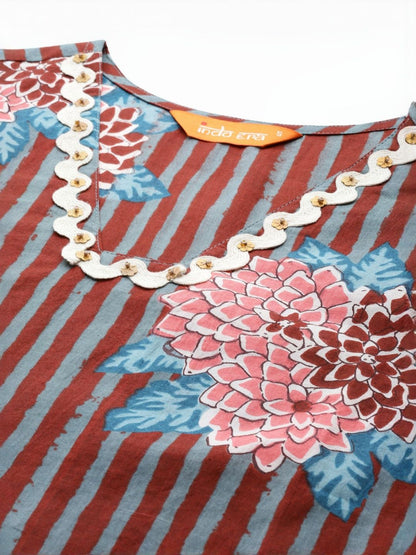 Women Printed Regular Pure Cotton Kurta with Trousers & With Dupatta